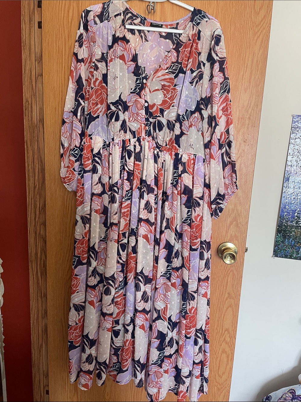 torrid Navy Maxi Dress with Coral and Lavender Floral Print